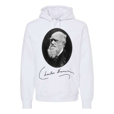 Charles Darwin Portrait Signature Evolution Atheist Science Premium Hoodie