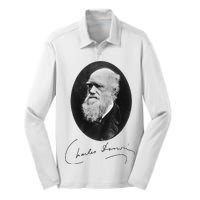 Charles Darwin Portrait Signature Evolution Atheist Science Silk Touch Performance Long Sleeve Polo