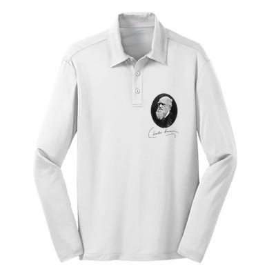 Charles Darwin Portrait Signature Evolution Atheist Science Silk Touch Performance Long Sleeve Polo