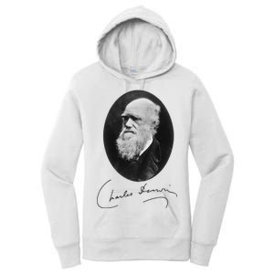 Charles Darwin Portrait Signature Evolution Atheist Science Women's Pullover Hoodie