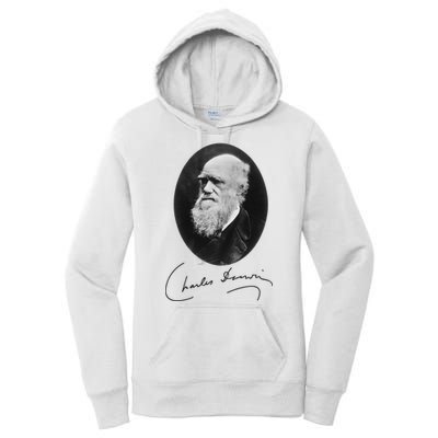 Charles Darwin Portrait Signature Evolution Atheist Science Women's Pullover Hoodie