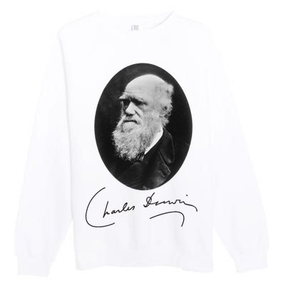 Charles Darwin Portrait Signature Evolution Atheist Science Premium Crewneck Sweatshirt