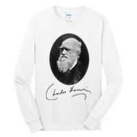Charles Darwin Portrait Signature Evolution Atheist Science Tall Long Sleeve T-Shirt