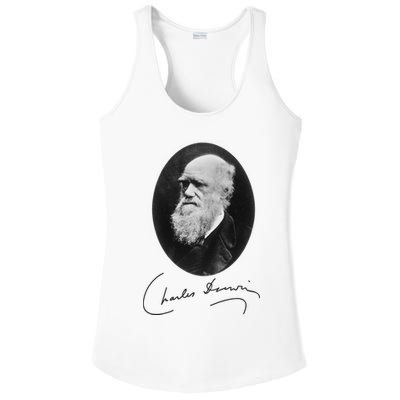 Charles Darwin Portrait Signature Evolution Atheist Science Ladies PosiCharge Competitor Racerback Tank