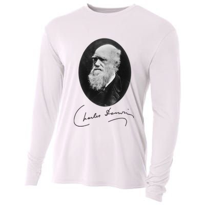 Charles Darwin Portrait Signature Evolution Atheist Science Cooling Performance Long Sleeve Crew