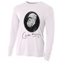 Charles Darwin Portrait Signature Evolution Atheist Science Cooling Performance Long Sleeve Crew