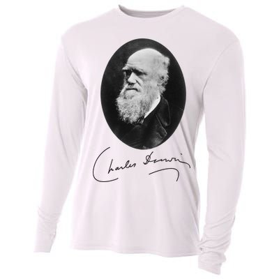 Charles Darwin Portrait Signature Evolution Atheist Science Cooling Performance Long Sleeve Crew