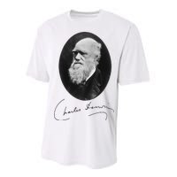 Charles Darwin Portrait Signature Evolution Atheist Science Performance Sprint T-Shirt