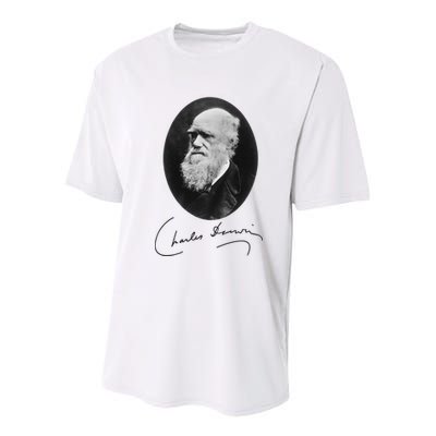 Charles Darwin Portrait Signature Evolution Atheist Science Youth Performance Sprint T-Shirt