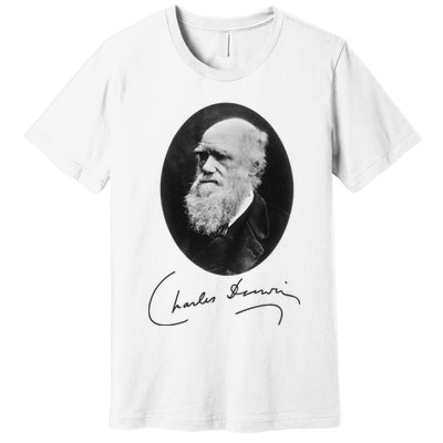 Charles Darwin Portrait Signature Evolution Atheist Science Premium T-Shirt