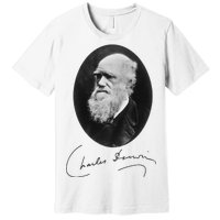 Charles Darwin Portrait Signature Evolution Atheist Science Premium T-Shirt