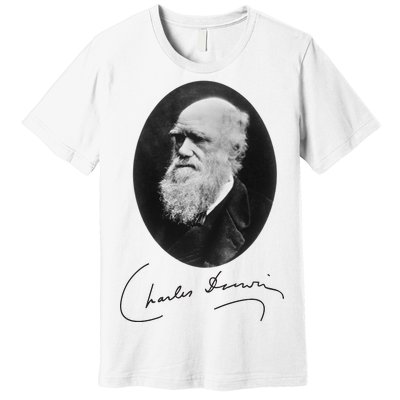 Charles Darwin Portrait Signature Evolution Atheist Science Premium T-Shirt