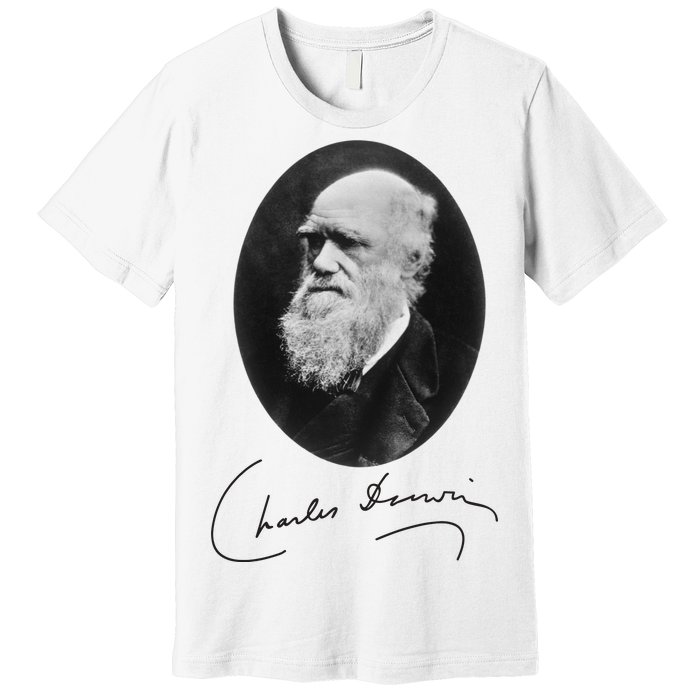 Charles Darwin Portrait Signature Evolution Atheist Science Premium T-Shirt