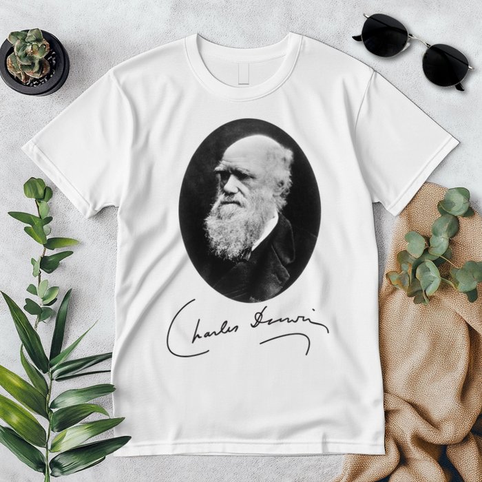 Charles Darwin Portrait Signature Evolution Atheist Science Premium T-Shirt
