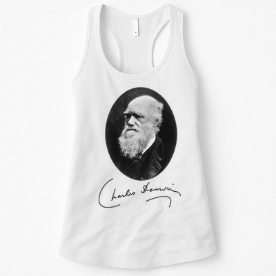 Charles Darwin Portrait Signature Evolution Atheist Science Womens Tank Top