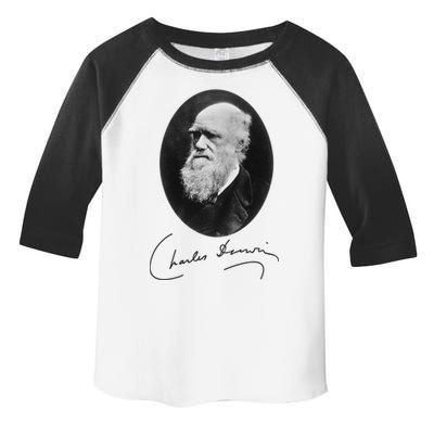 Charles Darwin Portrait Signature Evolution Atheist Science Toddler Fine Jersey T-Shirt