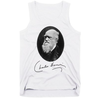 Charles Darwin Portrait Signature Evolution Atheist Science Tank Top