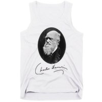 Charles Darwin Portrait Signature Evolution Atheist Science Tank Top