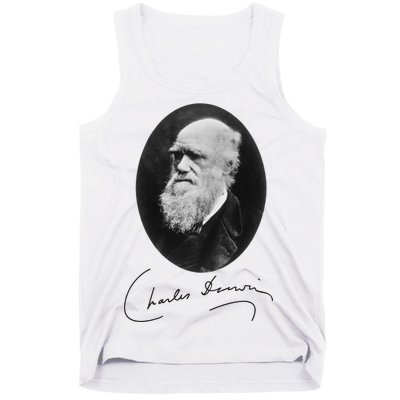 Charles Darwin Portrait Signature Evolution Atheist Science Tank Top