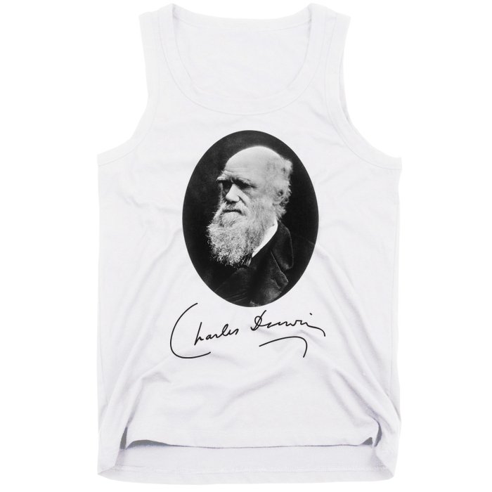 Charles Darwin Portrait Signature Evolution Atheist Science Tank Top