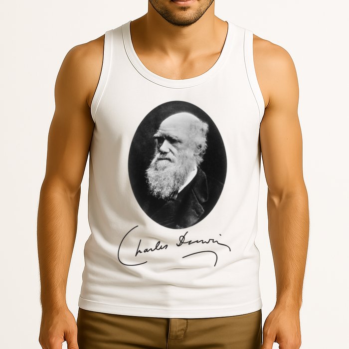 Charles Darwin Portrait Signature Evolution Atheist Science Tank Top