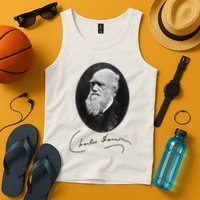 Charles Darwin Portrait Signature Evolution Atheist Science Tank Top