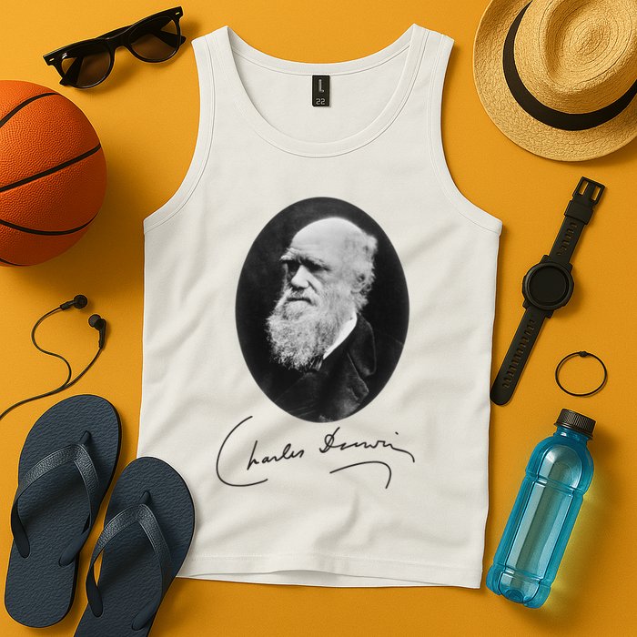 Charles Darwin Portrait Signature Evolution Atheist Science Tank Top