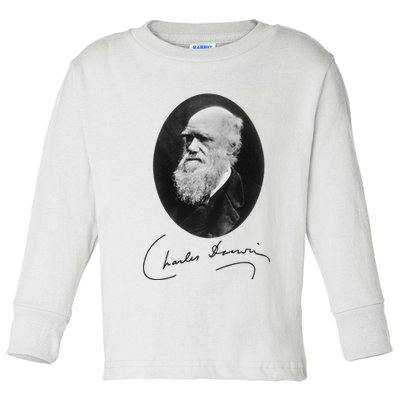Charles Darwin Portrait Signature Evolution Atheist Science Toddler Long Sleeve Shirt