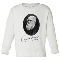 Charles Darwin Portrait Signature Evolution Atheist Science Toddler Long Sleeve Shirt