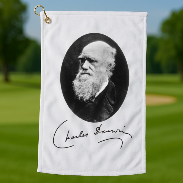 Charles Darwin Portrait Signature Evolution Atheist Science Golf Towel
