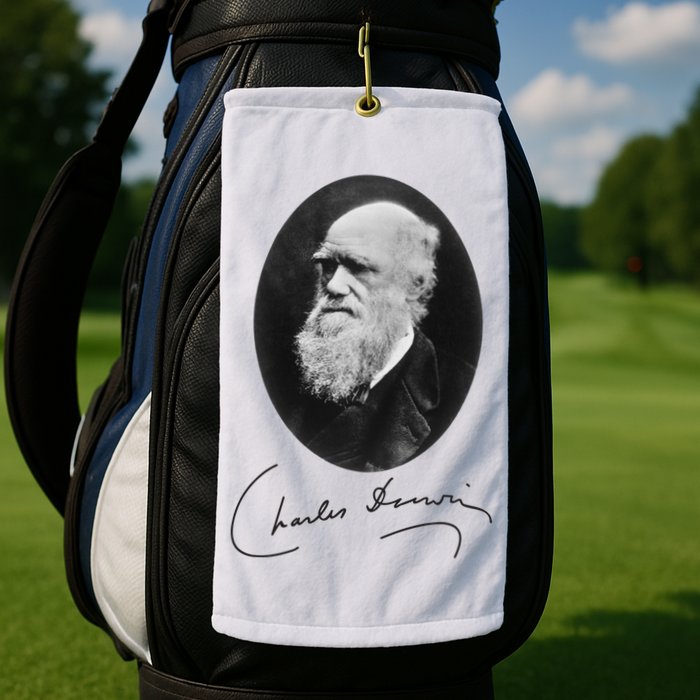 Charles Darwin Portrait Signature Evolution Atheist Science Golf Towel