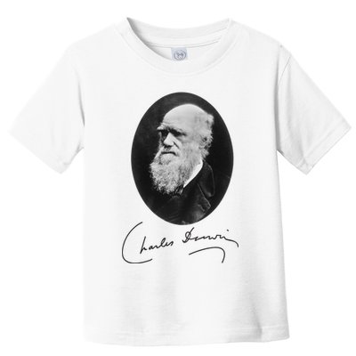 Charles Darwin Portrait Signature Evolution Atheist Science Toddler T-Shirt