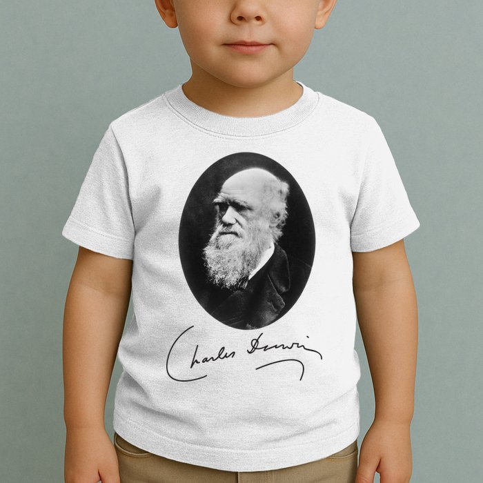 Charles Darwin Portrait Signature Evolution Atheist Science Toddler T-Shirt