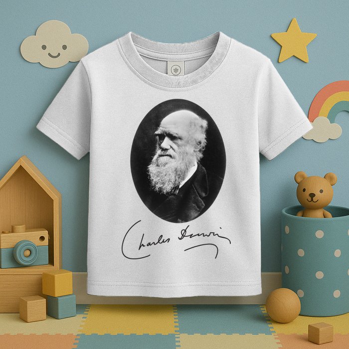 Charles Darwin Portrait Signature Evolution Atheist Science Toddler T-Shirt