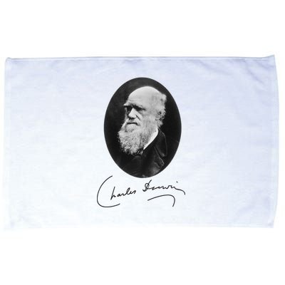 Charles Darwin Portrait Signature Evolution Atheist Science Microfiber Hand Towel