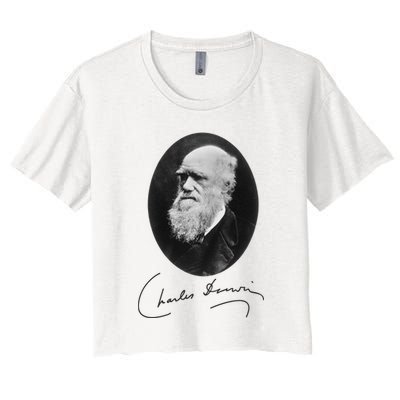 Charles Darwin Portrait Signature Evolution Atheist Science Crop Top