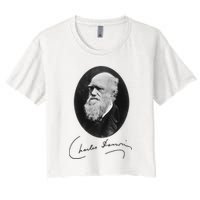 Charles Darwin Portrait Signature Evolution Atheist Science Crop Top