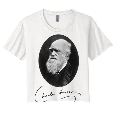 Charles Darwin Portrait Signature Evolution Atheist Science Women's Crop Top Tee