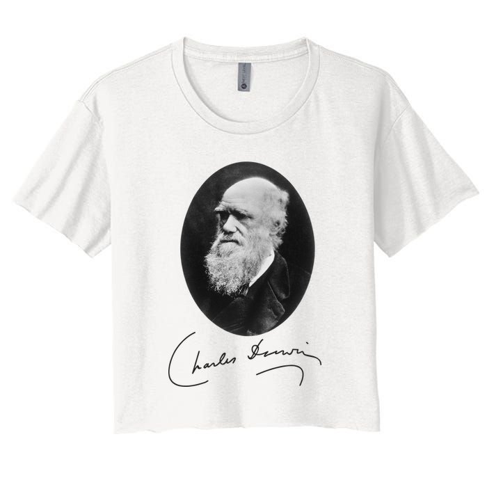 Charles Darwin Portrait Signature Evolution Atheist Science Crop Top
