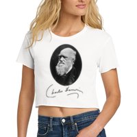 Charles Darwin Portrait Signature Evolution Atheist Science Crop Top