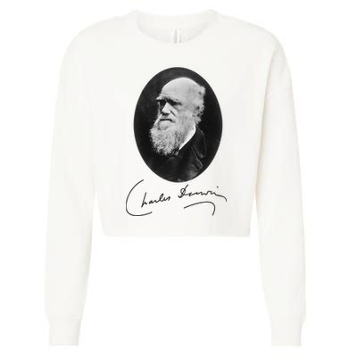 Charles Darwin Portrait Signature Evolution Atheist Science Cropped Pullover Crew