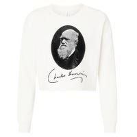Charles Darwin Portrait Signature Evolution Atheist Science Cropped Pullover Crew