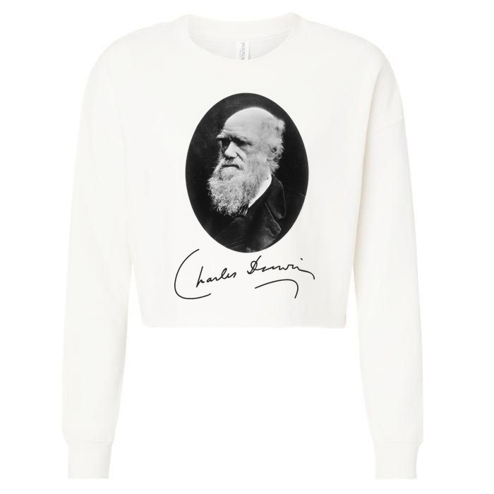 Charles Darwin Portrait Signature Evolution Atheist Science Cropped Pullover Crew