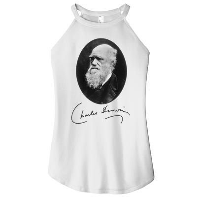 Charles Darwin Portrait Signature Evolution Atheist Science Women's Perfect Tri Rocker Tank