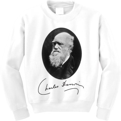 Charles Darwin Portrait Signature Evolution Atheist Science Kids Sweatshirt