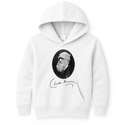 Charles Darwin Portrait Signature Evolution Atheist Science Kids Hoodie