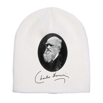 Charles Darwin Portrait Signature Evolution Atheist Science Short Acrylic Beanie