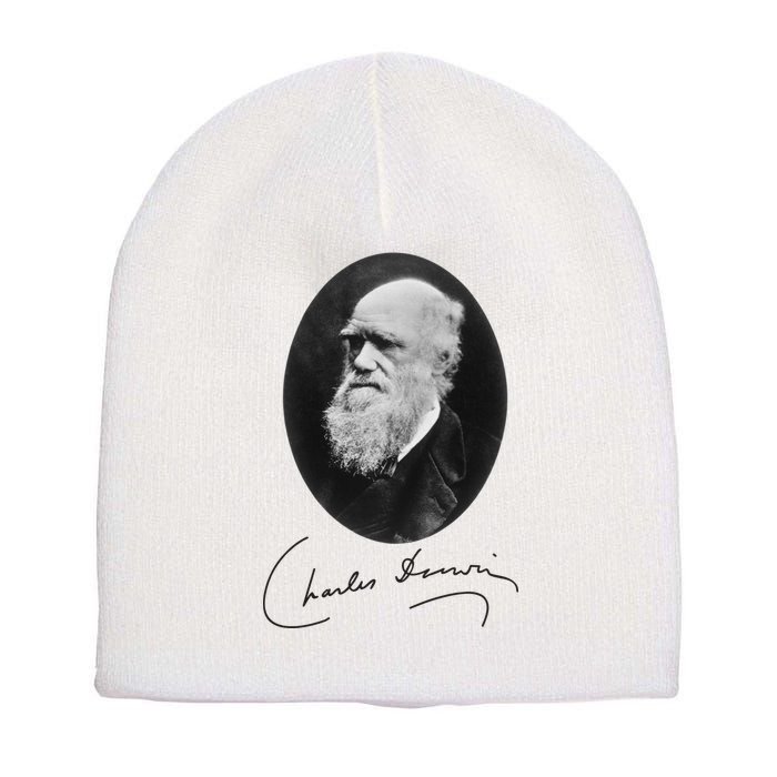 Charles Darwin Portrait Signature Evolution Atheist Science Short Acrylic Beanie