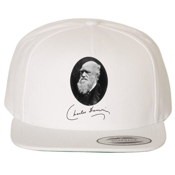 Charles Darwin Portrait Signature Evolution Atheist Science Wool Snapback Cap