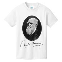 Charles Darwin Portrait Signature Evolution Atheist Science Kids T-Shirt